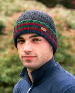 Aran Wool Hats|Mens Caps*Sweater Shop Rib pullon Turnup Hat Charcoal Green