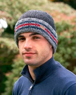 Aran Wool Hats|Mens Caps*Sweater Shop Rib Pullon Turnup Hat Charcoal Grey