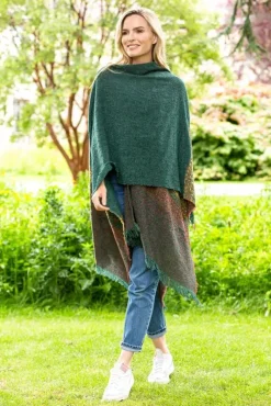 Ladies Aran Ponchos & Capes*Sweater Shop Ruanna Celtic Cape Emerald Green