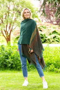 Ladies Aran Ponchos & Capes*Sweater Shop Ruanna Celtic Cape Emerald Green