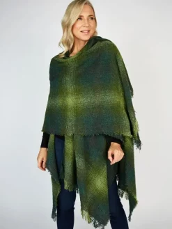 Ladies Aran Ponchos & Capes*Sweater Shop Ruanna Celtic Cape Green Check