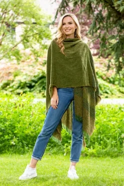 Ladies Aran Ponchos & Capes*Sweater Shop Ruanna Celtic Cape Moss Green
