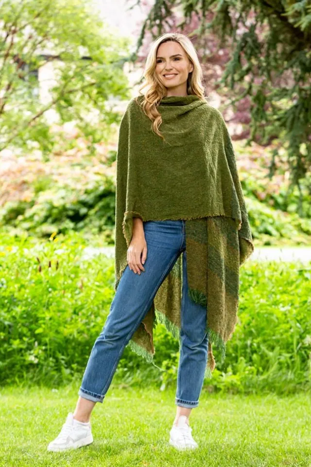 Ladies Aran Ponchos & Capes*Sweater Shop Ruanna Celtic Cape Moss Green