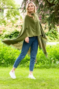 Ladies Aran Ponchos & Capes*Sweater Shop Ruanna Celtic Cape Moss Green