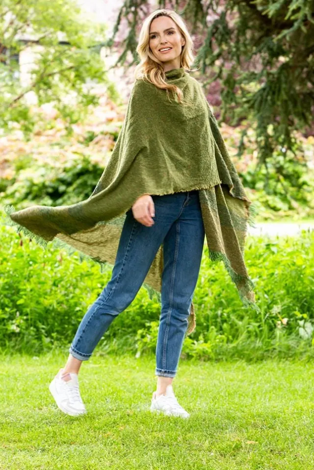 Ladies Aran Ponchos & Capes*Sweater Shop Ruanna Celtic Cape Moss Green