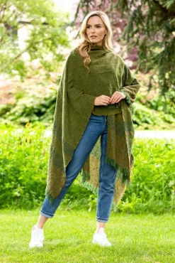 Ladies Aran Ponchos & Capes*Sweater Shop Ruanna Celtic Cape Moss Green