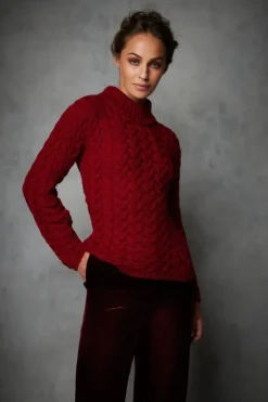 Womens Irish Knitwear|Womens Aran Fisherman Sweaters*Sweater Shop Shaped Crew Neck Sweater Red