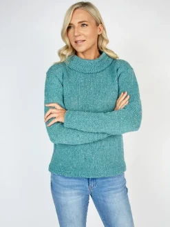 Womens Irish Knitwear|Womens Aran Fisherman Sweaters*Sweater Shop Shawl Neck Sweater Aqua