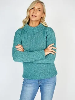 Womens Irish Knitwear|Womens Aran Fisherman Sweaters*Sweater Shop Shawl Neck Sweater Aqua