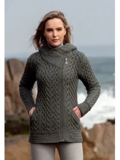 Womens Irish Knitwear|Ladies Cardigans*Sweater Shop Side Zip Cardigan with Hoody