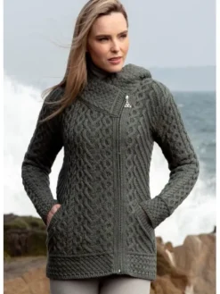 Womens Irish Knitwear|Ladies Cardigans*Sweater Shop Side Zip Cardigan with Hoody