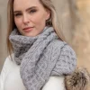 Ladies Aran Scarves*Sweater Shop Silver Pom Pom Aran Scarf