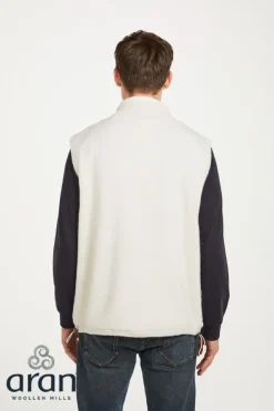 Mens Aran Cardigans|Mens Knitwear*Sweater Shop Sleeveless Lined Shetland Wool Cardigan Natural