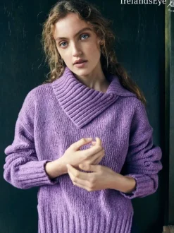 Womens Irish Knitwear*Sweater Shop Slouchy Funnel Neck Sweater Lilac