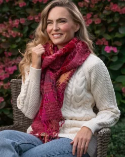 Ladies Aran Scarves*Sweater Shop Suantrai of Ireland Open Weave Wool Scarf Pink