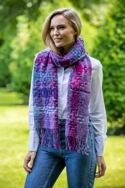 Ladies Aran Scarves*Sweater Shop Suantrai of Ireland Scarf Open Weave Purple Fuschia