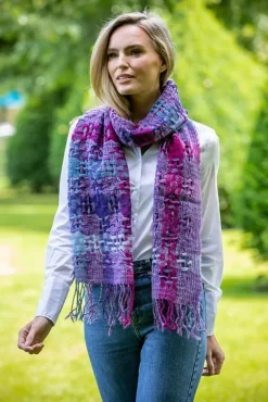 Ladies Aran Scarves*Sweater Shop Suantrai of Ireland Scarf Open Weave Purple Fuschia