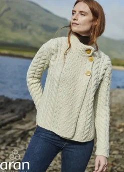 Womens Irish Knitwear|Cashmere And Merino Wool Sweaters*Sweater Shop Super Soft Aran Button Cardigan