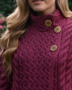Womens Irish Knitwear|Ladies Cardigans*Sweater Shop Super Soft Aran Button Cardigan Rose
