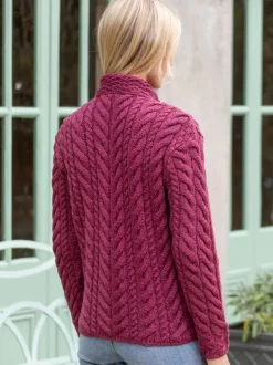 Womens Irish Knitwear|Ladies Cardigans*Sweater Shop Super Soft Aran Button Cardigan Rose