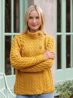 Womens Irish Knitwear|Ladies Cardigans*Sweater Shop Super Soft Aran Button Cardigan Sunshine