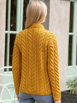Womens Irish Knitwear|Ladies Cardigans*Sweater Shop Super Soft Aran Button Cardigan Sunshine