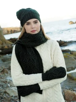 Ladies Aran Scarves|Ladies Aran Scarves*Sweater Shop Super Soft Aran Cable Knit Scarf Green N120