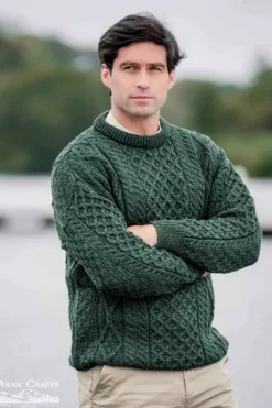 Mens Fisherman Sweaters|Mens Knitwear*Sweater Shop Super Soft Crew Neck Sweater Army Green