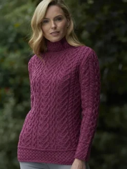 Womens Irish Knitwear|Cashmere And Merino Wool Sweaters*Sweater Shop Super Soft High Neck Cable Knit Sweater