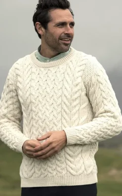 Mens Fisherman Sweaters|Mens Knitwear*Sweater Shop Super Soft Mens Aran Sweater Natural