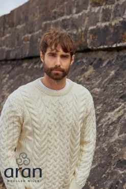 Mens Fisherman Sweaters|Mens Knitwear*Sweater Shop Super Soft Mens Aran Sweater Natural