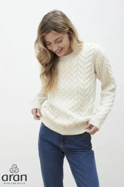 Womens Irish Knitwear|Womens Aran Fisherman Sweaters*Sweater Shop Super Soft Merino Wool Sweater Natural
