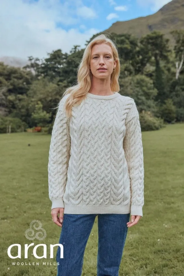 Womens Irish Knitwear|Womens Aran Fisherman Sweaters*Sweater Shop Super Soft Merino Wool Sweater Natural
