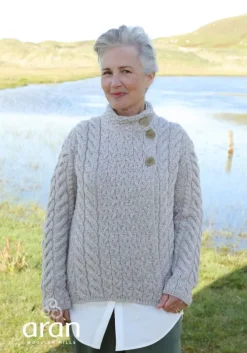 Womens Irish Knitwear|Ladies Cardigans*Sweater Shop Supersoft Aran Cardigan with 3 buttons - Oatmeal