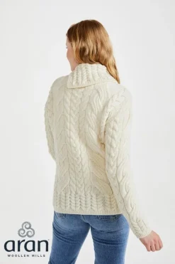Womens Irish Knitwear|Cashmere And Merino Wool Sweaters*Sweater Shop Supersoft Button Neck Sweater - Natural