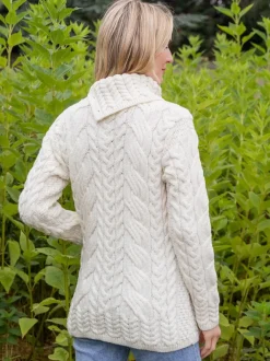 Womens Irish Knitwear|Cashmere And Merino Wool Sweaters*Sweater Shop Supersoft Button Neck Sweater - Natural