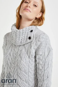 Womens Irish Knitwear*Sweater Shop Supersoft Button Neck Sweater - Silver