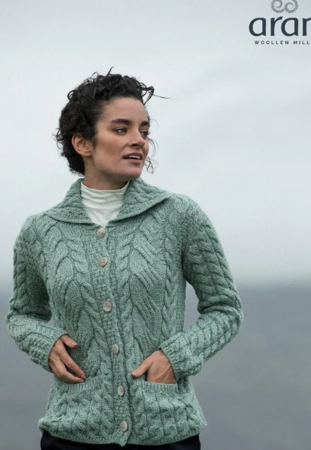 Womens Irish Knitwear|Ladies Cardigans*Sweater Shop Supersoft Merino Wool Cardigan Green