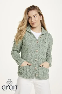 Womens Irish Knitwear|Ladies Cardigans*Sweater Shop Supersoft Merino Wool Cardigan Green