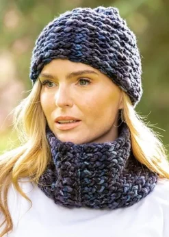 Ladies Merino Wool Scarves|Womens Irish Knitwear*Sweater Shop Super-soft Navy mix Snood - Made in Ireland