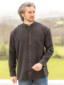 Mens Grandfather Shirts*Sweater Shop Traditional Grandfather Shirt SW59 Black