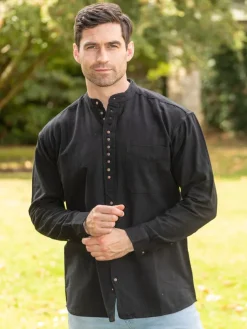 Mens Grandfather Shirts*Sweater Shop Traditional Grandfather Shirt SW59 Black