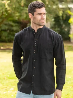 Mens Grandfather Shirts*Sweater Shop Traditional Grandfather Shirt SW59 Black