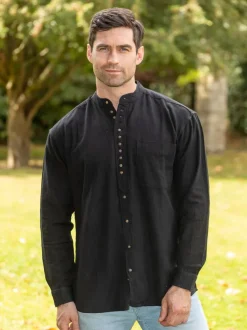 Mens Grandfather Shirts*Sweater Shop Traditional Grandfather Shirt SW59 Black