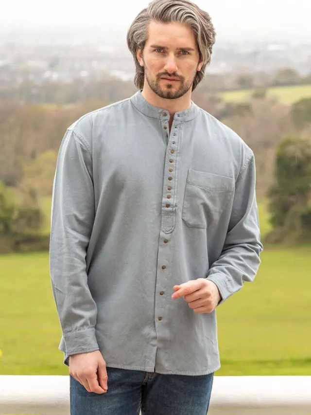 Mens Grandfather Shirts*Sweater Shop Traditional Grandfather Shirt Cloud