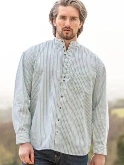 Mens Grandfather Shirts*Sweater Shop Traditional Grandfather Shirt Stripes SW893