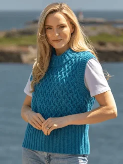 Womens Irish Knitwear*Sweater Shop Trellis Crop Vest Blue