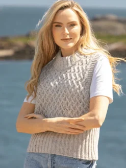 Womens Irish Knitwear|Cashmere And Merino Wool Sweaters*Sweater Shop Trellis Crop Vest Chalk
