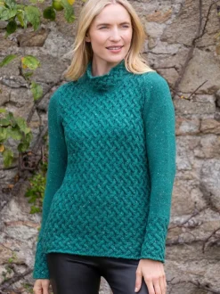 Womens Irish Knitwear*Sweater Shop Trellis Sweater Green Garden