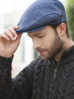 Aran Wool Hats|Mens Caps*Sweater Shop Trinity Cap Light Blue Herringbone col.110